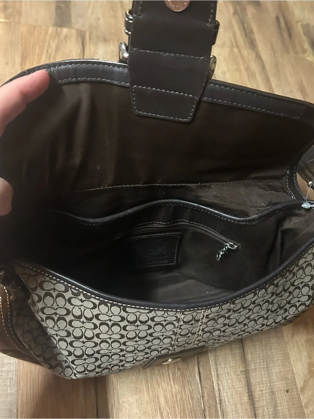 Coach F10926 MEDIUM Vintage Soho BROWN Leather & Signature C Canvas Shoulder Bag - Picture 7 of 10